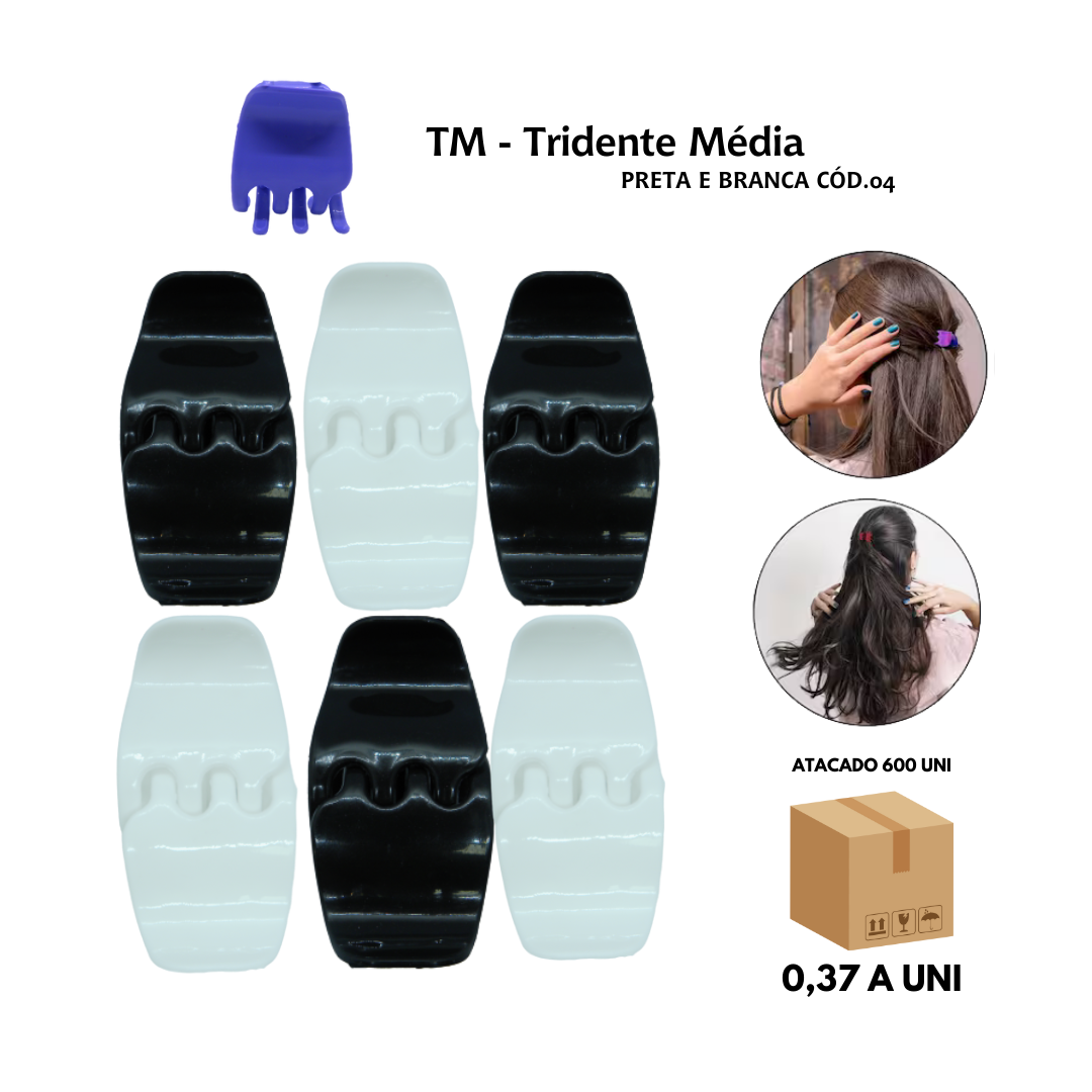Piranha Tridente Média para Cabelo – Atacado 600 Unid | Cores Sortidas | Revenda Acessórios Femininos