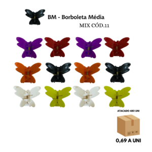Piranha de Cabelo Borboleta Média – Caixa com 40 Dúzias (480 Unidades)