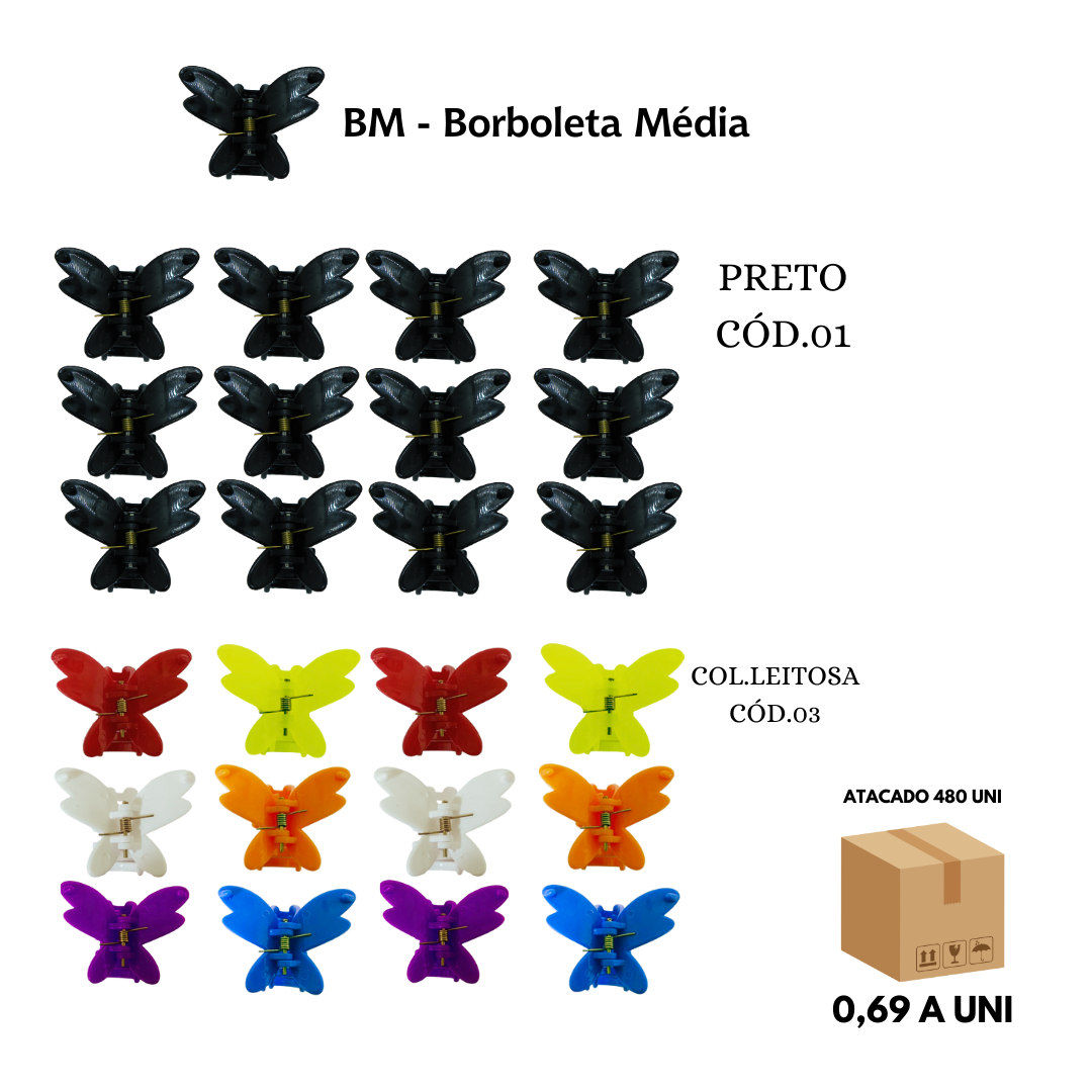 Piranha de Cabelo Borboleta Média – Caixa com 40 Dúzias (480 Unidades) - Imagem 3