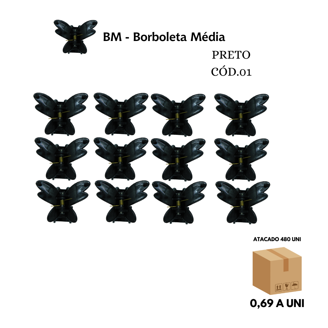 Piranha de Cabelo Borboleta Média – Caixa com 40 Dúzias (480 Unidades) - Imagem 4