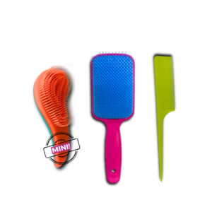 Kit de escovas com 3 escovas Mini mágica, Pente Fino e Raquete Quadrada