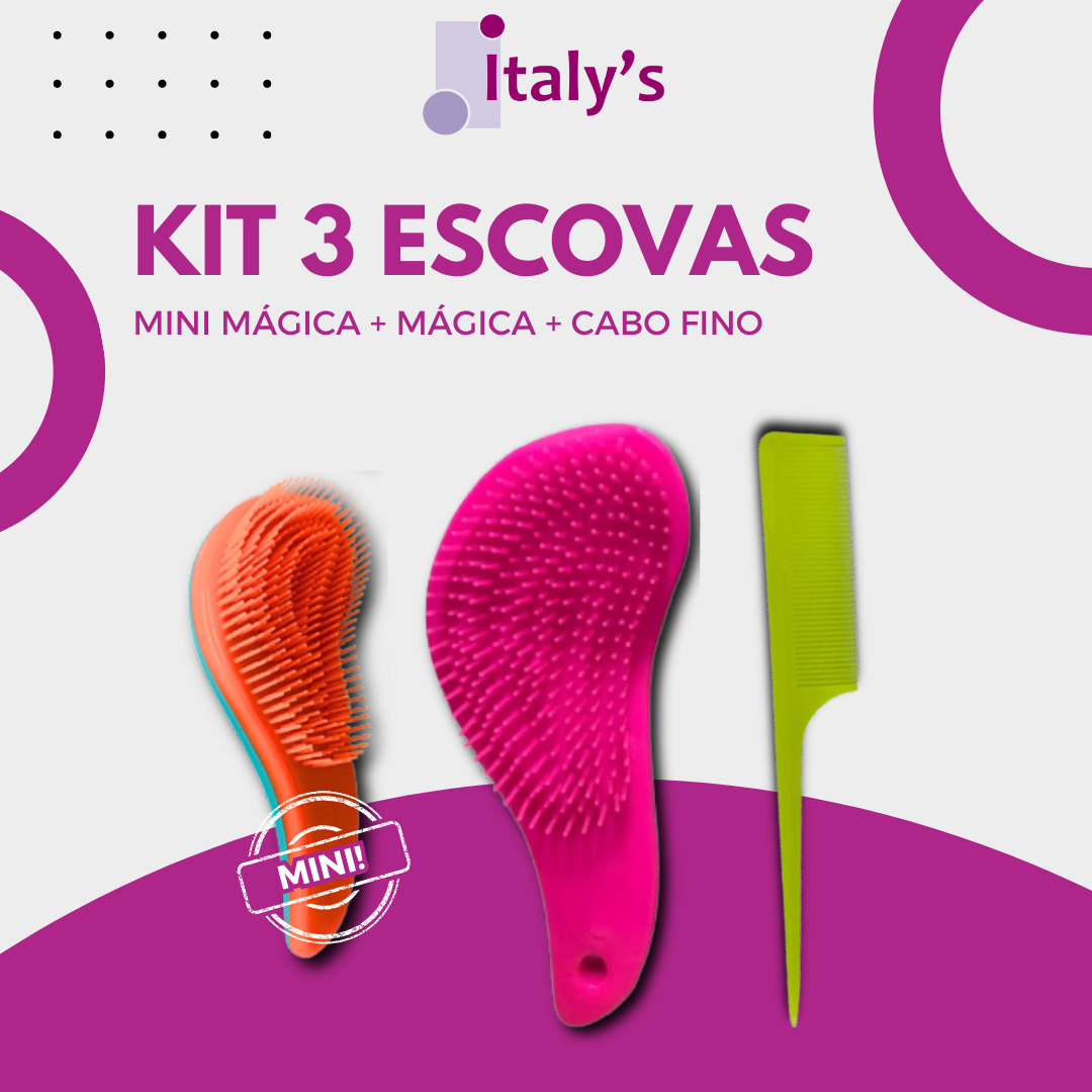 Kit de escovas com 3 escovas Mini mágica, Pente Fino e Mágica - Imagem 4
