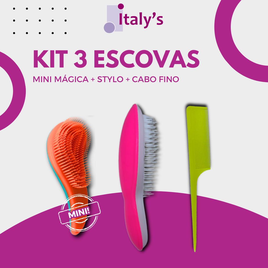 Kit de escovas com 3 escovas Mini mágica, Pente Fino e Stylo - Imagem 2