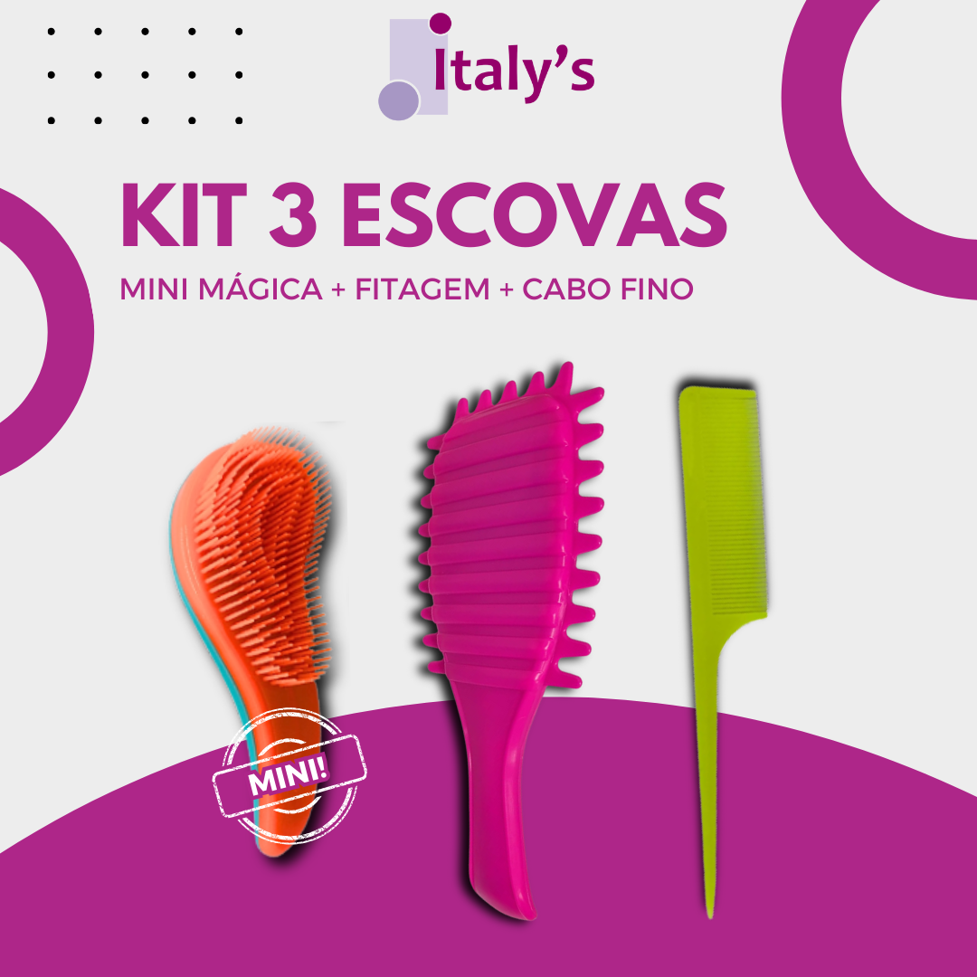 Kit de escovas com 3 escovas Mini mágica, Pente Fino e Escova Fitagem - Imagem 2