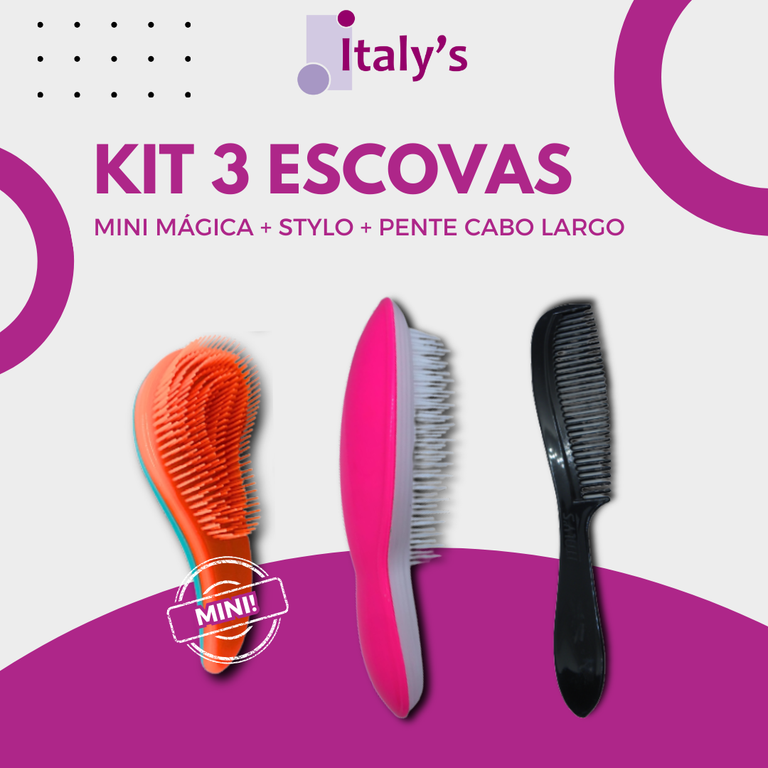 Kit de escovas com 3 escovas Mini mágica, Pente cabo largo e Fishi - Imagem 2