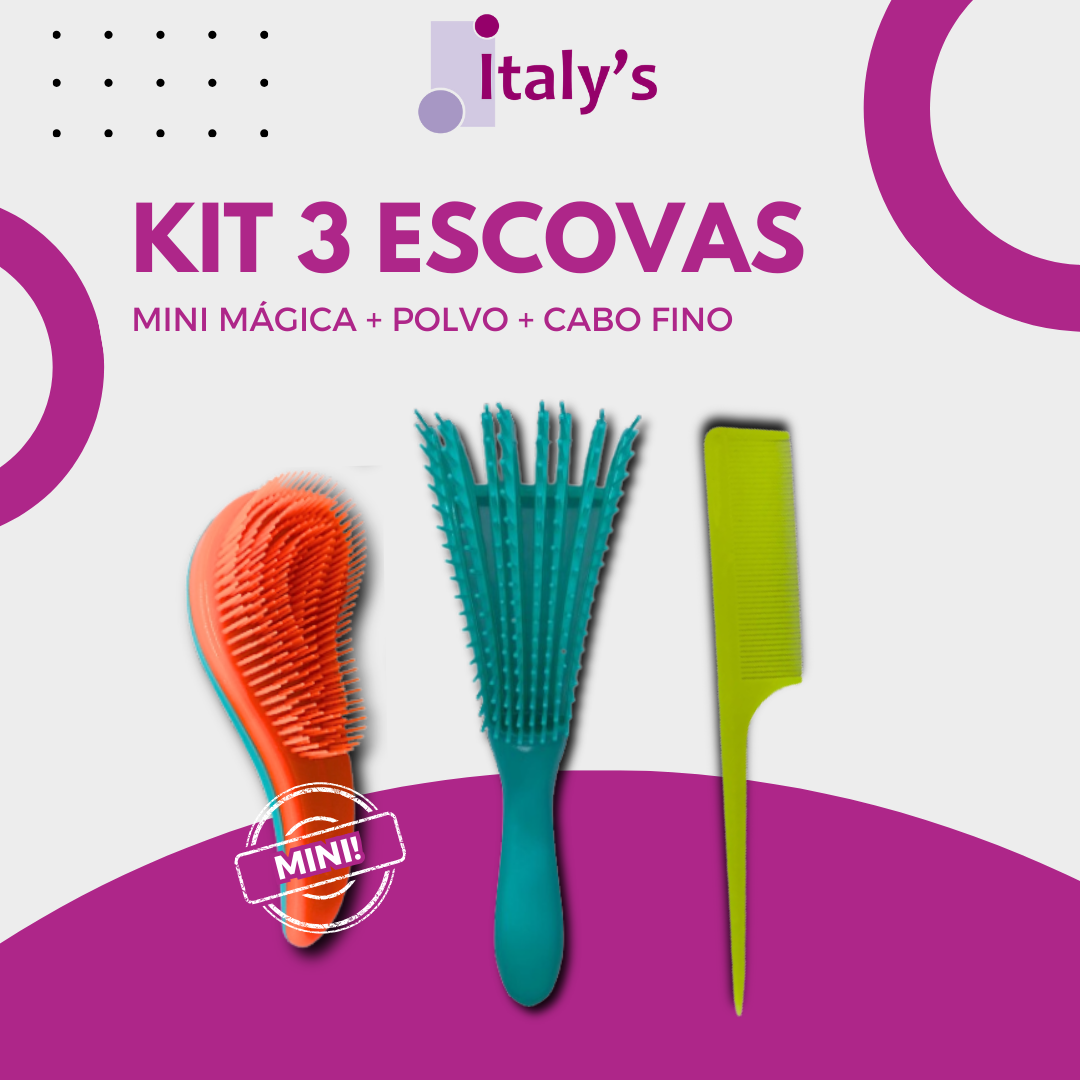 Kit de escovas com 3 escovas Mini mágica, Pente Fino e Polvo - Imagem 2