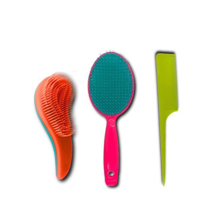 Kit de escovas com 3 escovas Mini mágica, Pente Fino e Raquete Oval